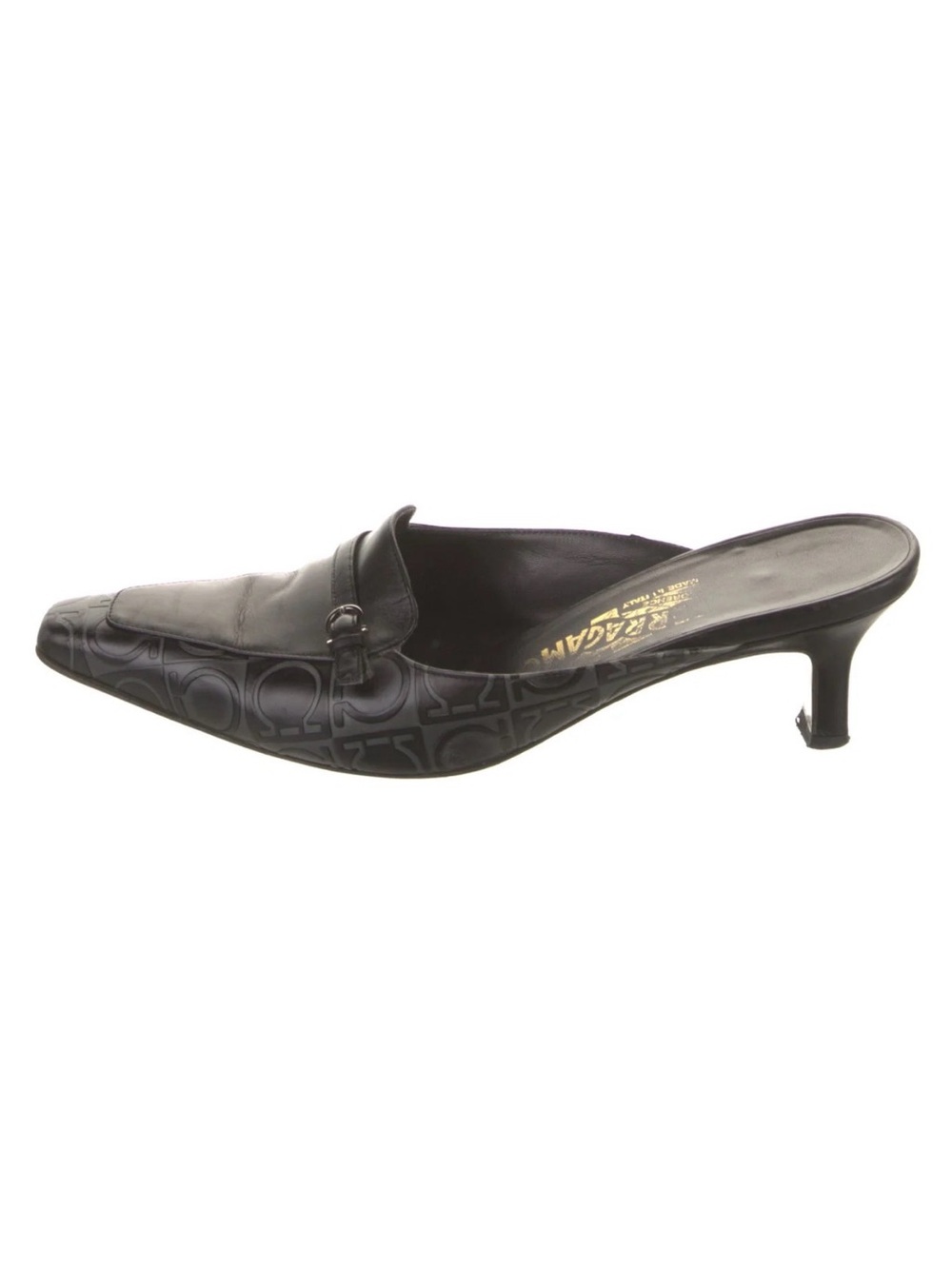 Salvatore Ferragamo Leather Patterned
Mules - Black Pumps, Shoes Size 8